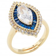Gold Plated With Blue Marquise CZ Adjustable Rings