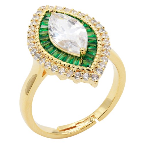 Gold Plated With Green Marquise CZ Adjustable Rings