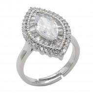 Rhodium Plated With Clear Marquise CZ Adjustable Rings
