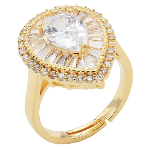 Gold Plated With Clear CZ Tear Drop Shape Adjustable Rings