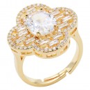 Gold Plated With Clear CZ Clover Adjustable Rings