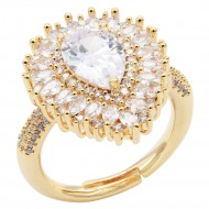 Gold Plated With Clear CZ Pear Shaped Adjustable Rings