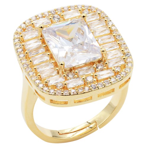 Gold Plated With Clear CZ Radiant Shaped Adjustable Rings