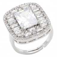 Rhodium Plated With Clear CZ Radiant Shaped Adjustable Rings