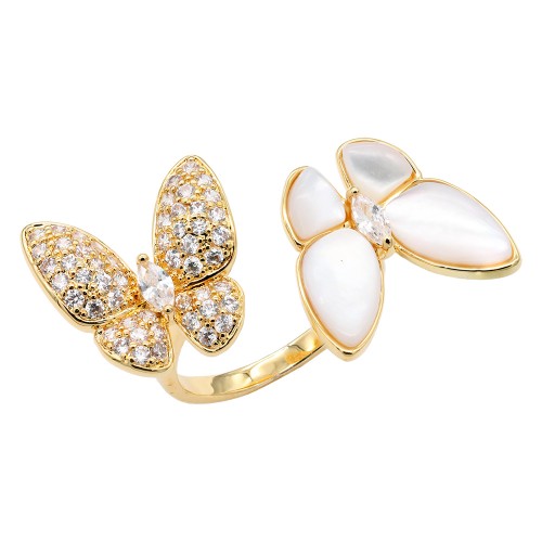 Gold Plated CZ MOP Butterfly Adjustable Rings