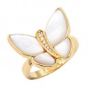 Rhodium Plated CZ MOP Butterfly Adjustable Rings