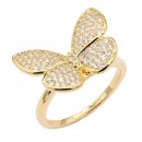 Rhodium Plated CZ MOP Butterfly Adjustable Rings