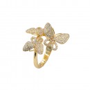Gold Plated With Clear CZ Adjustable Butterfly Rings
