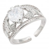 Rhodium Plated With Clear CZ Adjustable  Rings