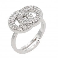 Rhodium Plated With Clear CZ Adjustable Rings