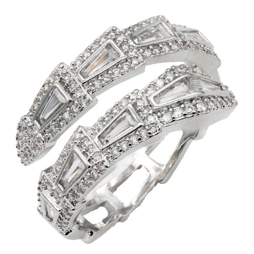 Rhodium Plated With Clear CZ Adjustable Sneak Rings