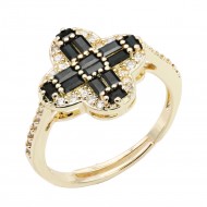 Gold Plated with Black CZ Adjustable Rings