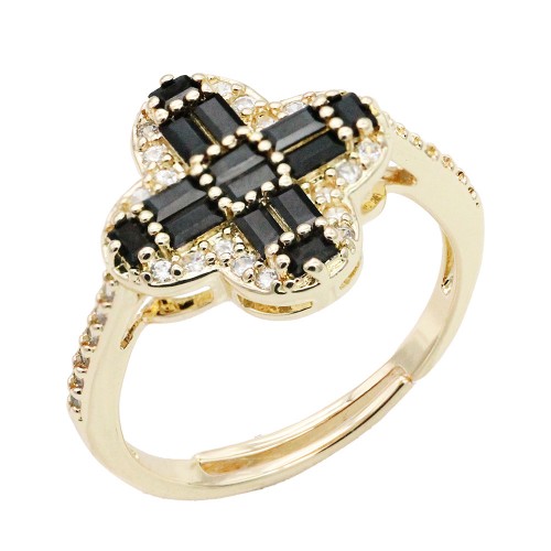 Gold Plated with Black CZ Adjustable Rings