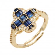 Gold Plated Blue CZ Adjustable Rings