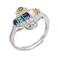Rhodium Plated Multi CZ Adjustable Rings