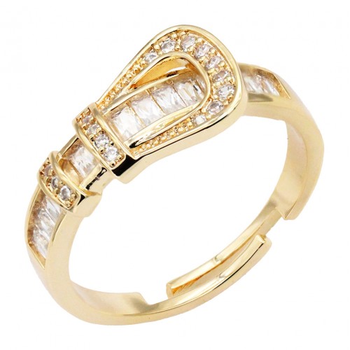 14K Gold Plated With Clear CZ Adjustable Buckle Rings