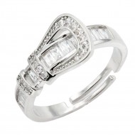 Rhodium Plated With Clear CZ Adjustable Buckle Rings