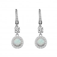 925 Sterling Silver Rhodium Plated with Round White Opal & Clear Cubic Zirconia CZ Stones Bridal Earrings for Women Girls