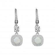 925 Sterling Silver Rhodium Plated with Round White Opal & Clear Cubic Zirconia Stones Bridal Earrings for Women Girls