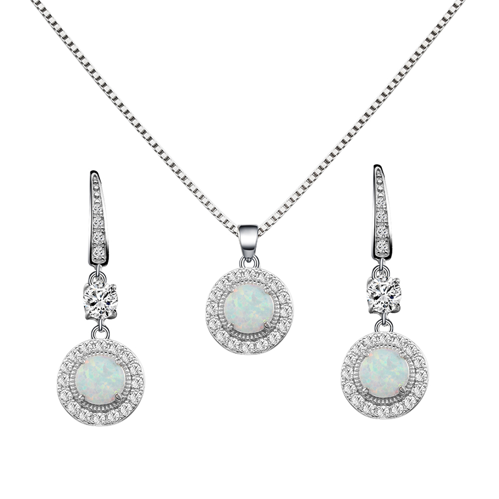 Womens Pendant Necklace and Earring Set 925 Sterling Silver Rhodium Plated 