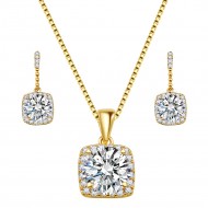 Gold Plated with Clear Sqaure CZ Neckalce and Earring Set