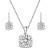 Rhodium-Plated-with-Clear-Sqaure-CZ-Neckalce-and-Earring-Set-Rhodium Plated Clear