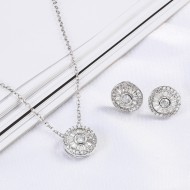 Rhodium Plated with Clear Cubic Zirconia Round Pendent Necklace Earring Set
