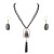Gold-Plated-With-Black-Semi-Precious-Stone-Pendant-Statement-Necklace-&amp;-Earrings-Set-for-Women-Black