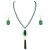 Gold-Plated-With-Green-Semi-Precious-Stone-Pendant-Statement-Necklace-&amp;-Earrings-Set-for-Women-Green
