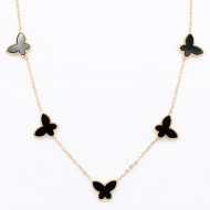 Gold Plated Stainless Steel with Black Butterfly Necklace
