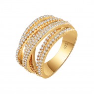 Gold Plated 925 Sterling Silver CZ Interwined Crossover Statement Ring