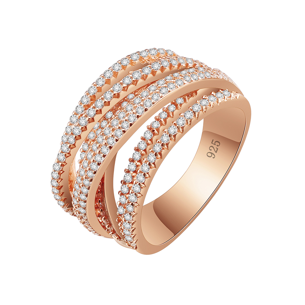 Rose Gold 925 Sterling Silver CZ Wide Band Statement Ring