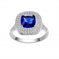 925 Sterling Silver with Square Blue CZ Statement Ring