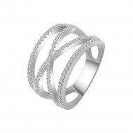 925 Sterling Silver Clear CZ Crossover X Statement Ring