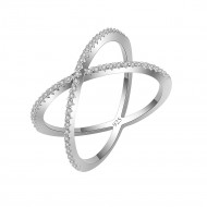 925 Sterling Silver Clear CZ Circle X Statement Ring