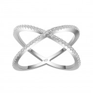 925 Sterling Silver Clear CZ Circle X Statement Ring