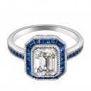 925 Sterling Silver with Blue Spinel CZ Rectangle Engagement Ring