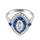 925 Sterling Silver with Blue Spinel CZ Oval Engagement Ring