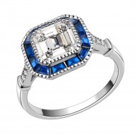 925 Sterling Silver with Blue Spinel CZ Square Engagement Ring