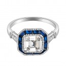 925 Sterling Silver with Blue Spinel CZ Square Engagement Ring