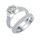 925 Sterling Silver Rhodium Plated with Round AAA Cubic Zirconia Bridal Ring 2 Pieces Sets for Women