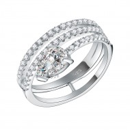 925 Sterling Silver with Pear AAA CZ Stone 3 Lines Bridal Rings for Women