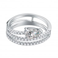 925 Sterling Silver with Pear AAA CZ Stone 3 Lines Bridal Rings for Women