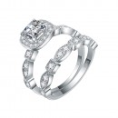 925 Sterling Silver with Cushion Cut AAA Cubic Zirconia Stones Bridal Vintage Ring 2 Pieces Sets for Women