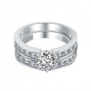 925 Sterling Silver with Round AAA CZ Bridal Ring 2 Pieces Sets for Women