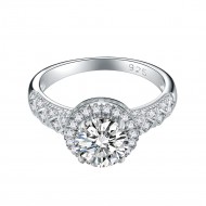 925 Sterling Silver Rhodium Plated with Round AAA CZ Engagement Rings for Women