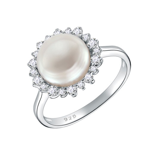 Sale Sterling silver pearl ring Large everyday ring,Pearl Cocktail ring Two tones gemstone ring Vintage Ring Mother of pearl cable ring