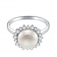 925 Sterling Silver Rhodium Plated with Fresh Water Pearl Rings for Women