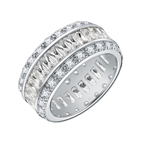 925 Sterling Silver Rhodium Plated with AAA CZ Stones Wedding Band Ring for Women