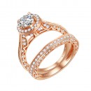 925 Sterling Silver Rose Gold Plated with Round Cut AAA Cubic Zirconia Stones Bridal Ring 2 Pieces Sets for Women